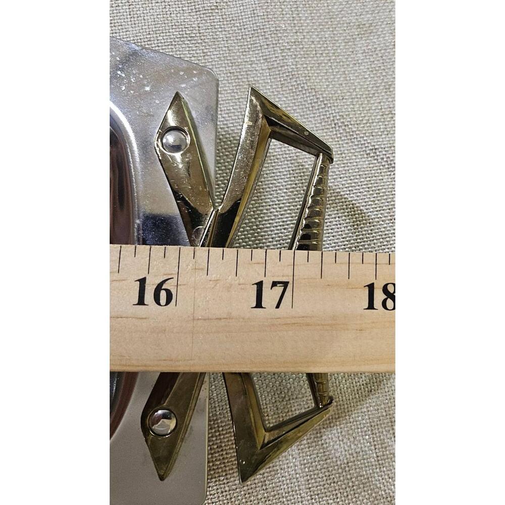 Vtg KROMEX Oblong Art‎ Deco Serving Tray Silver Gold Geometric Handles 1950s - Picture 7 of 10